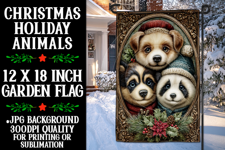 Christmas Garden Flag, Christmas Animals Garden Flag, d9