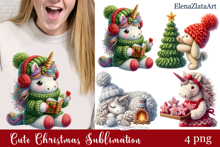 Crochet Yarn Christmas PNG, Cute animals Christmas PNG