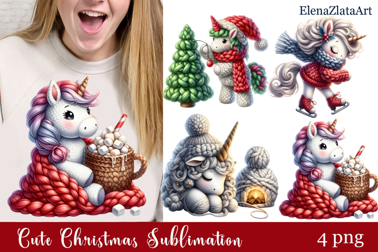 Crochet Yarn Christmas PNG, Cute animals Christmas PNG
