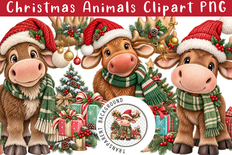 Christmas Animals Clipart PNG example image 1