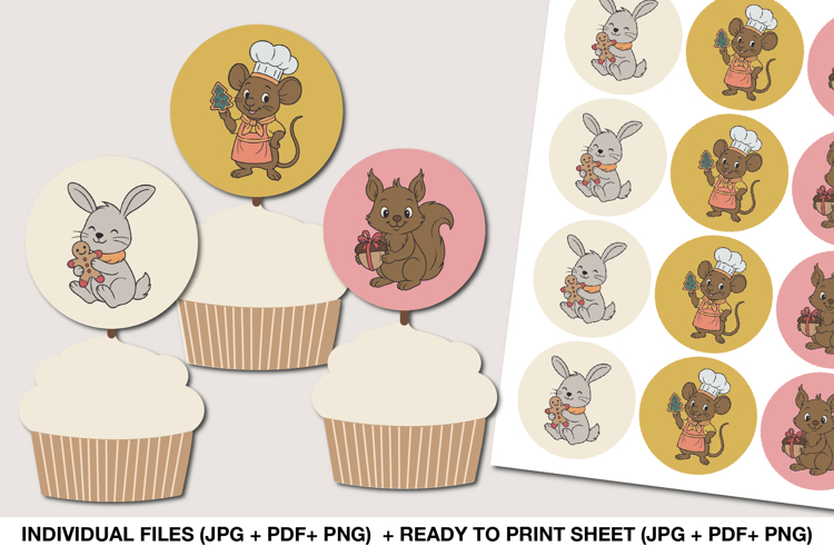 Christmas Cupcake Toppers | Woodland Animals Party Decor