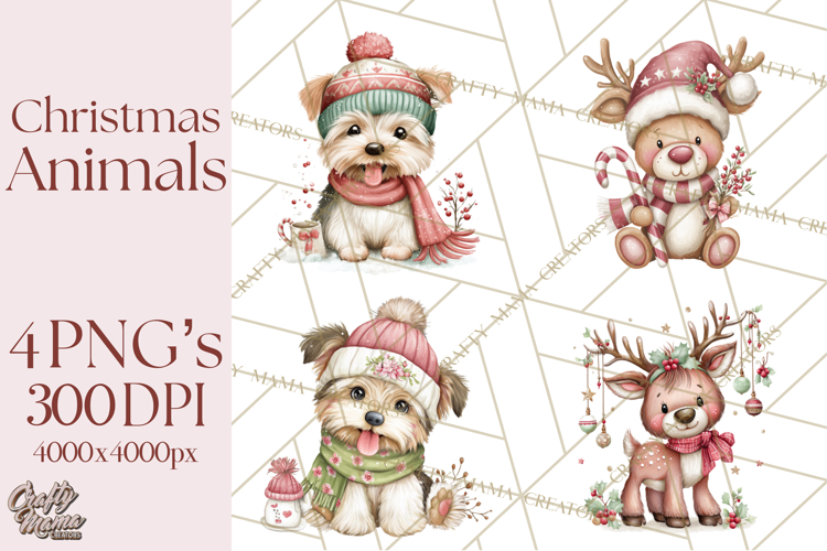 Christmas Animal Friends Clipart PNG, Cute Holiday Clip Art