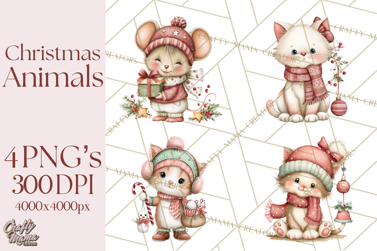 Christmas Animal Friends Clipart PNG, Cute Holiday Clip Art