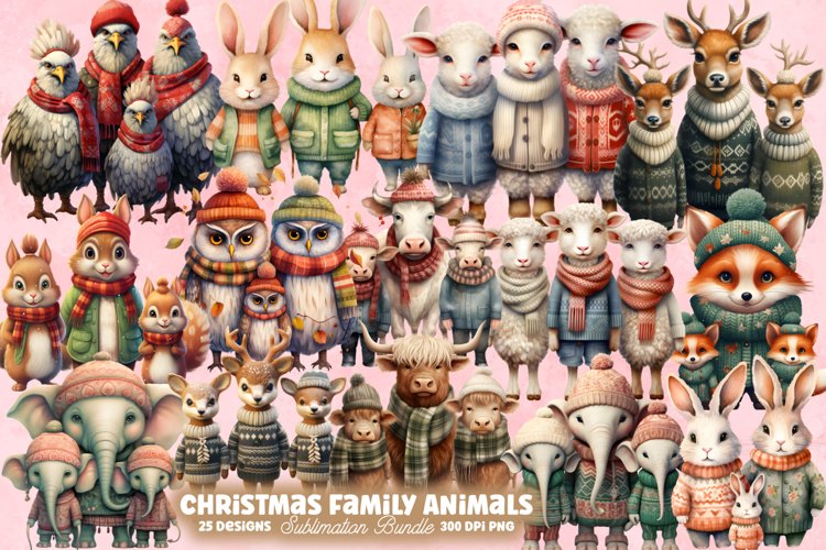 Christmas Family Animals Sublimation Bundle, Christmas PNG