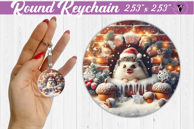 Round Keychain | Hedgehog | Christmas example image 1