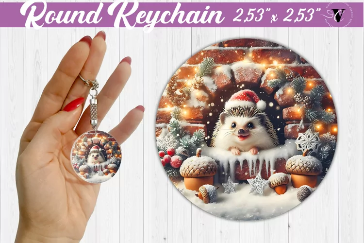 Round Keychain | Hedgehog | Christmas
