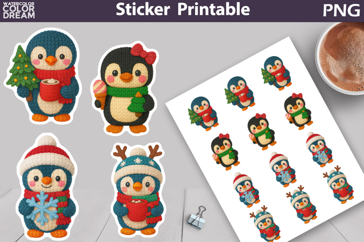 Christmas Penguin Sticker | Christmas Knitted Sticker