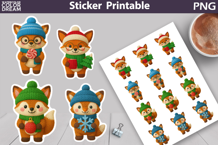Fox Christmas Sticker | Fox Christmas Knitted Sticker