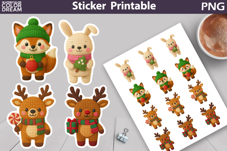 Animal Christmas Sticker | Christmas Knitted Sticker