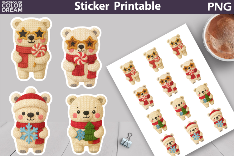 Polar Bear Sticker | Christmas Knitted Sticker