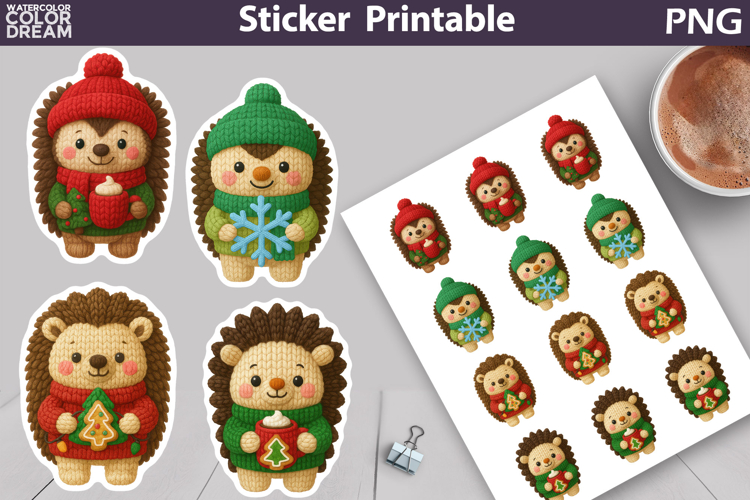 Hedgehog Sticker | Christmas Knitted Sticker