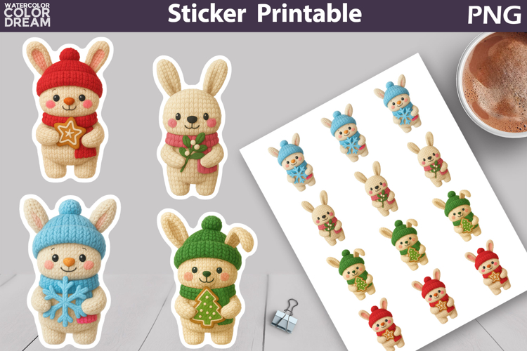 Bunny Christmas Sticker | Christmas Knitted Sticker