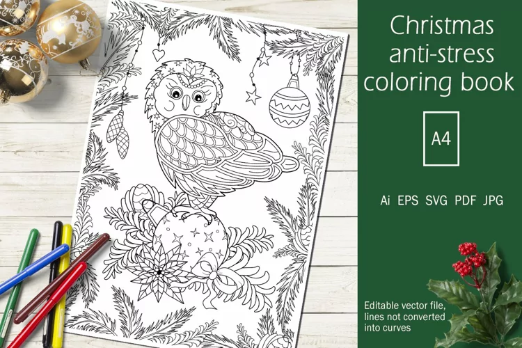Christmas anti-stress coloring book for adults and children.