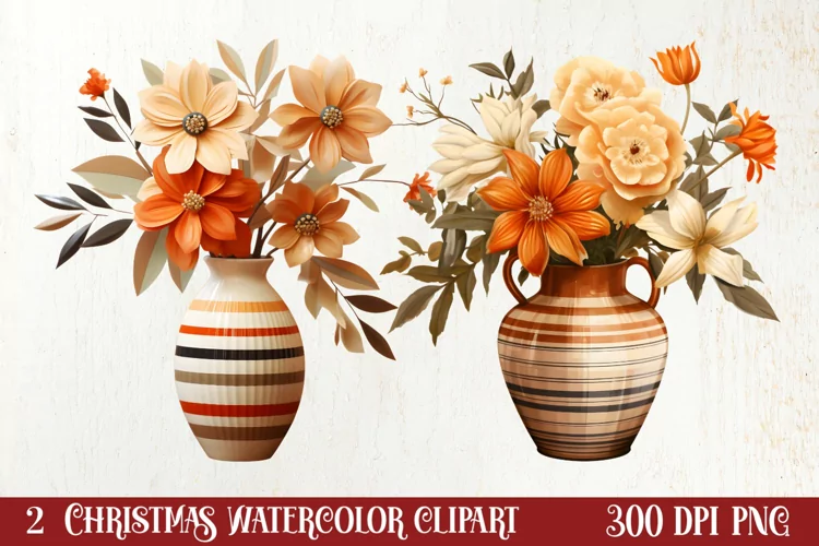 Christmas Antique Vases Clipart, Christmas Clipart