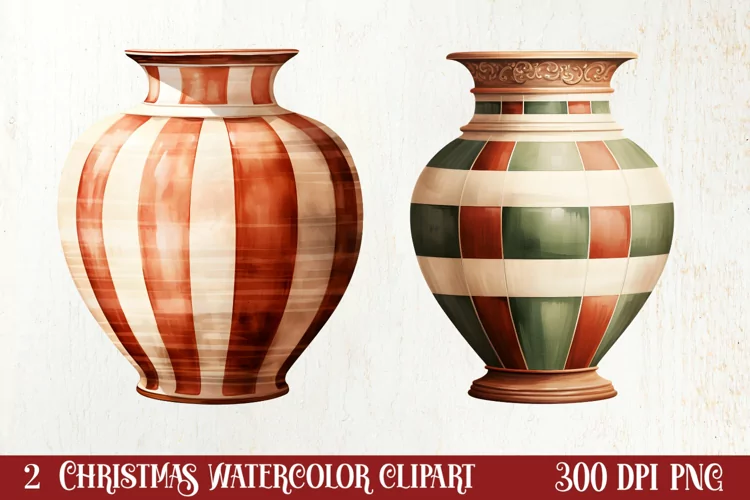 Christmas Antique Vases Clipart, Christmas Clipart