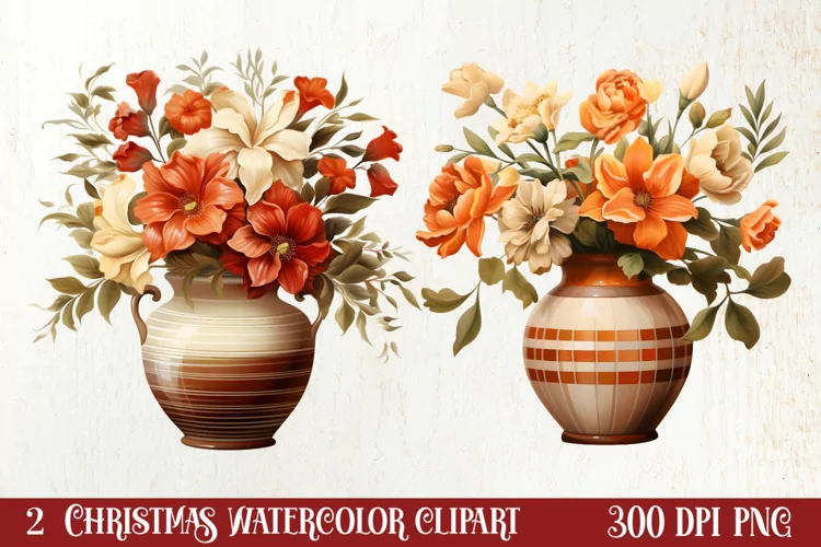Christmas Antique Vases Clipart, Christmas Clipart