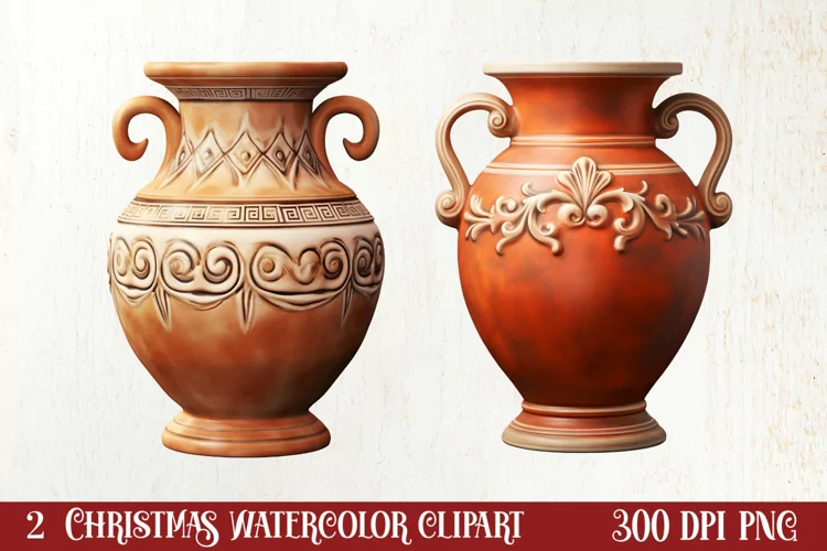 Christmas Antique Vases Clipart, Christmas Clipart