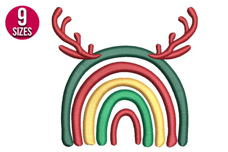 Christmas antlers rainbow machine embroidery design