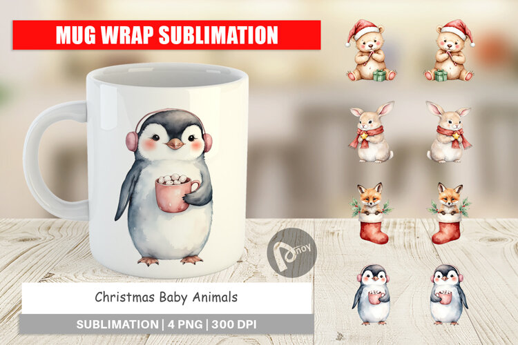 Mug Wrap Christmas Baby Animals example image 1