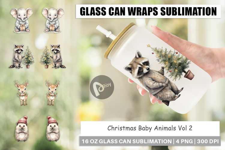 Glass Can Christmas Baby Animals