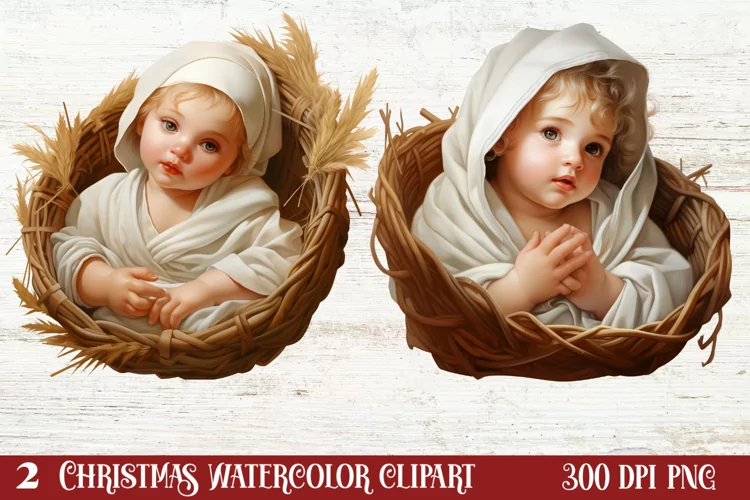 Christmas Baby Jesus Watercolor Clipart, Christmas Baby Jesu