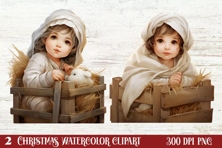 Christmas Baby Jesus Watercolor Clipart, Christmas Baby Jesu