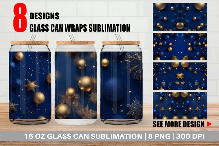 Dark Blue Christmas Glass Can Wraps