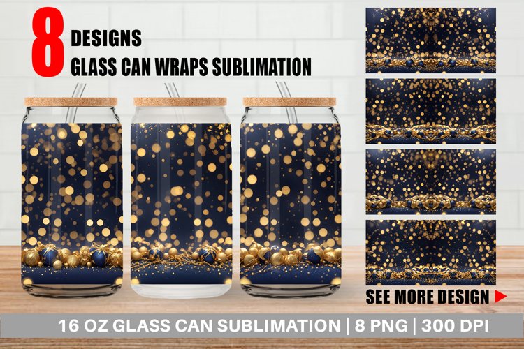 Christmas Golden Particles Glass Can Wraps