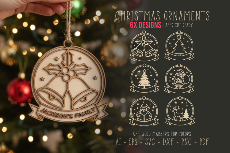 Christmas Badges Ornaments, Decoration SVGs, Laser Cutting