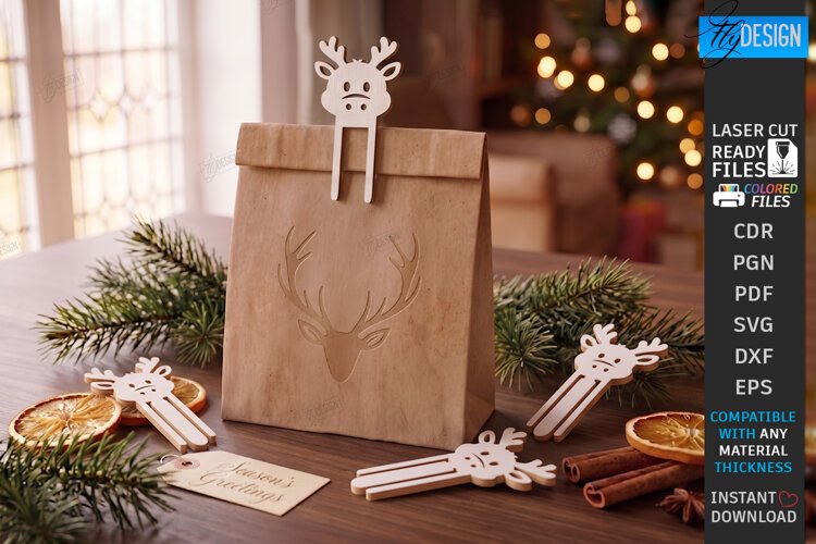 Christmas Deer Bag Clips Laser Cut | Holiday Gift Bag Clip example image 1