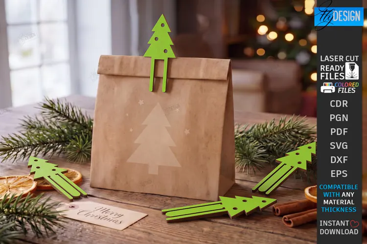 Christmas Tree Bag Clips Laser Cut | Holiday Gift Bag Clip