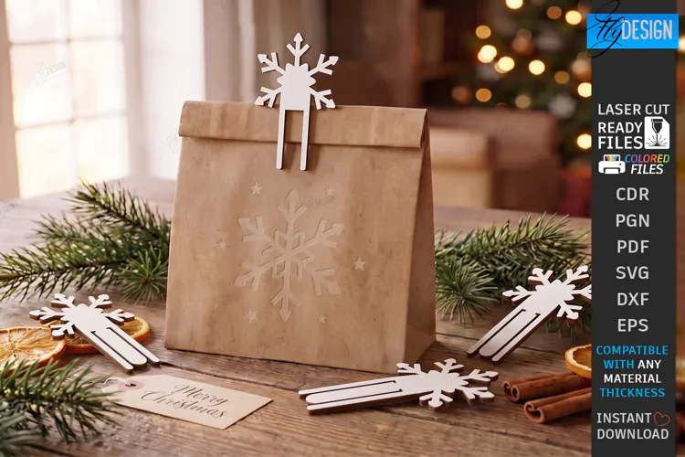 Christmas Bag Clip Laser Cut | Holiday | Snowflake Laser Cut