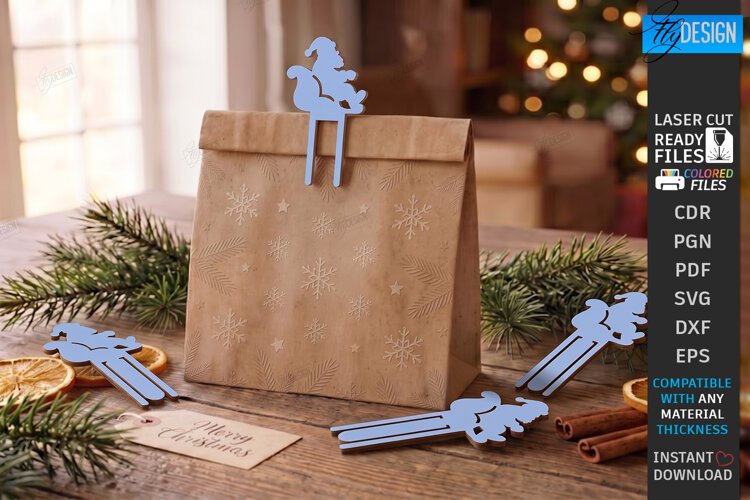 Christmas Sleigh Bag Clips Laser Cut | Holiday Gift Bag Clip example image 1