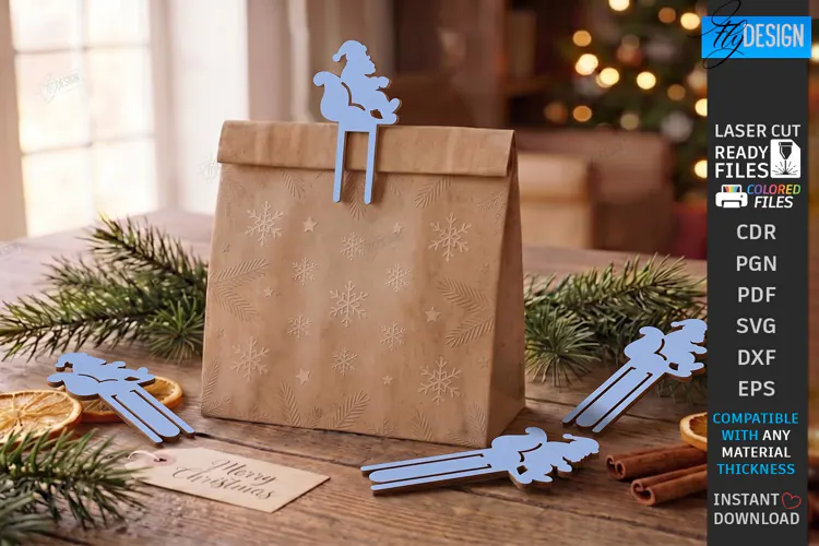 Christmas Sleigh Bag Clips Laser Cut | Holiday Gift Bag Clip
