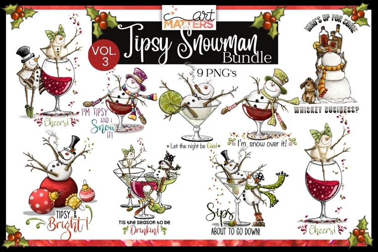 Tipsy Snowman Bundle Vol 3|9 PNGS - 300 DPI - Hand Painted
