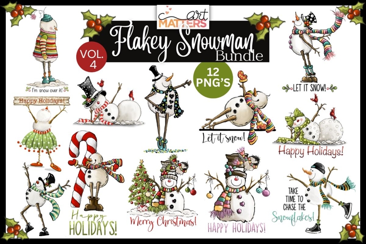 Flaky Friends Snowmen Bundle 4|12 PNGS -300 DPI Hand Painted