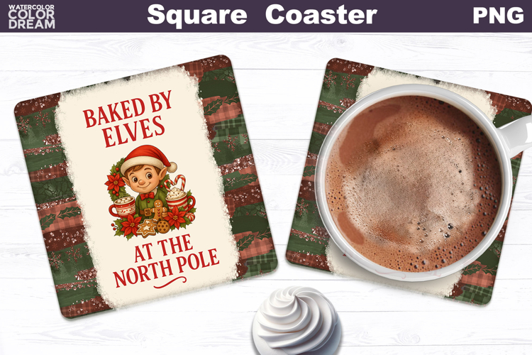 Christmas Bakery Square Coaster| Baked By Elves Sublimation