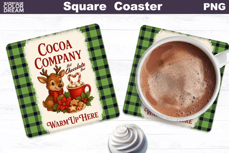 Christmas Bakery Square Coaster| Reindeer Sublimation