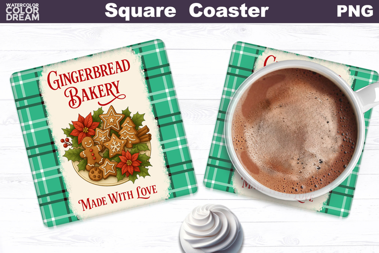 Christmas Bakery Square Coaster| Gingerbread Sublimation
