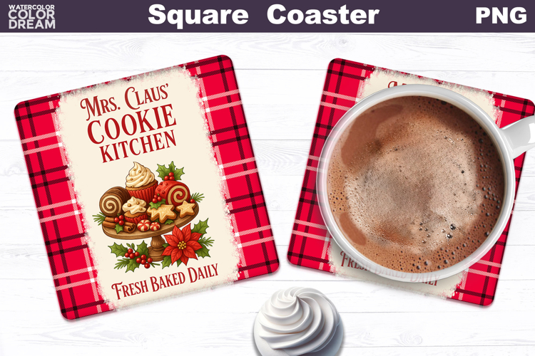 Christmas Bakery Square Coaster| Fresh Baked Daily