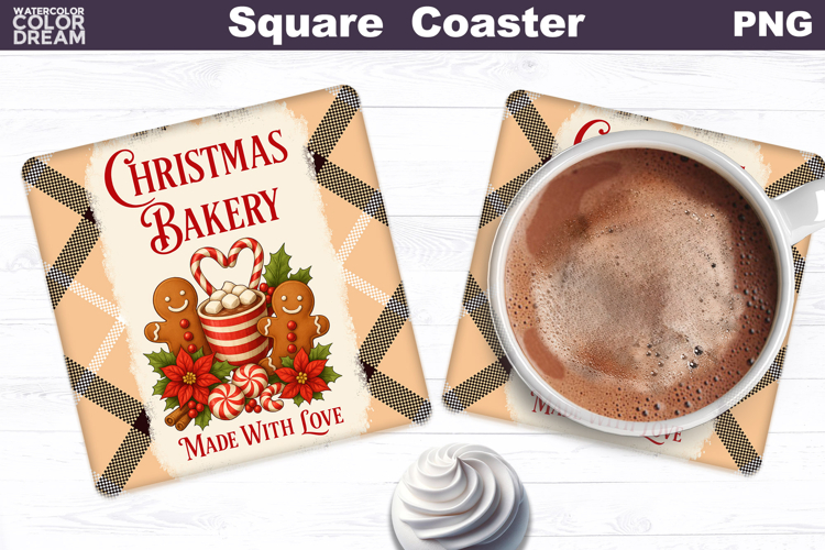 Christmas Bakery Square Coaster| Gingerbread Sublimation