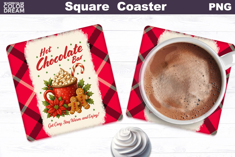 Christmas Bakery Square Coaster| Hot Chocolate Sublimation
