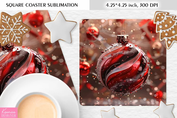 Red Christmas Ball|Christmas Square Coaster Sublimation