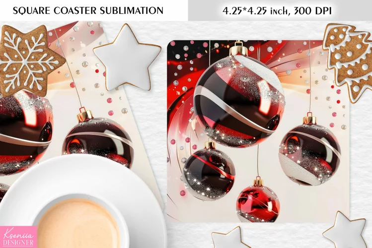 Red Christmas Ball|Christmas Square Coaster Sublimation