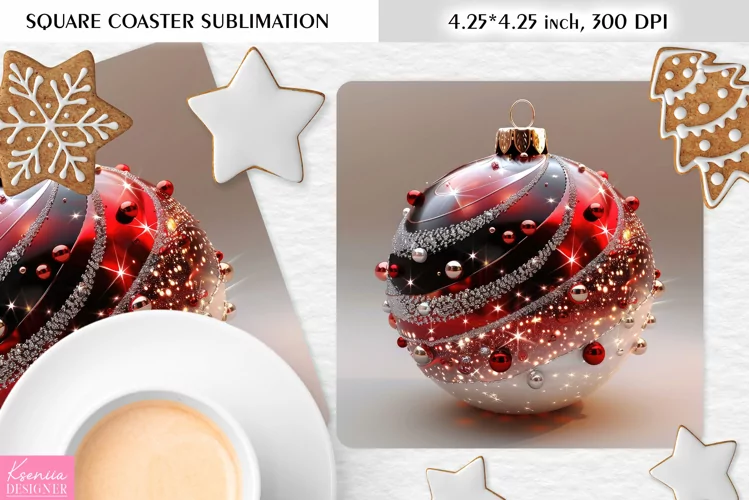 Red Christmas Ball|Christmas Square Coaster Sublimation