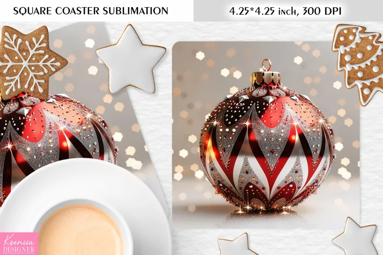 Red Christmas Ball|Christmas Square Coaster Sublimation