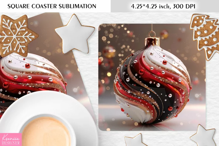 Red Christmas Ball|Christmas Square Coaster Sublimation