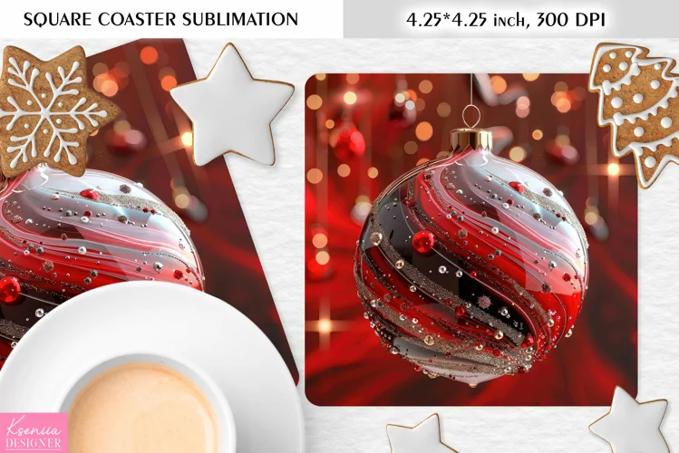 Red Christmas Ball|Christmas Square Coaster Sublimation