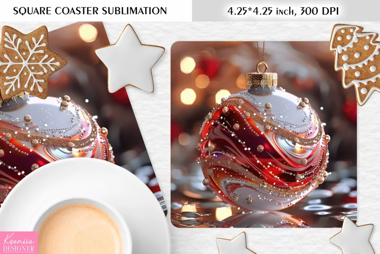 Red Christmas Ball|Christmas Square Coaster Sublimation