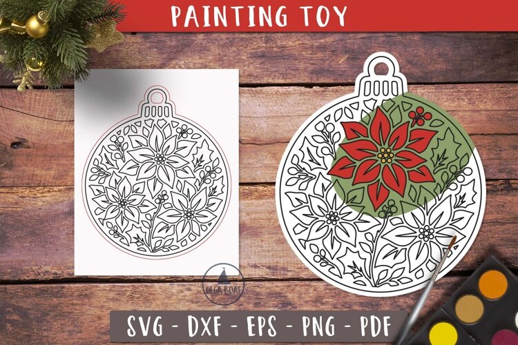 Christmas ball Coloring Ornament SVG Poinsettia